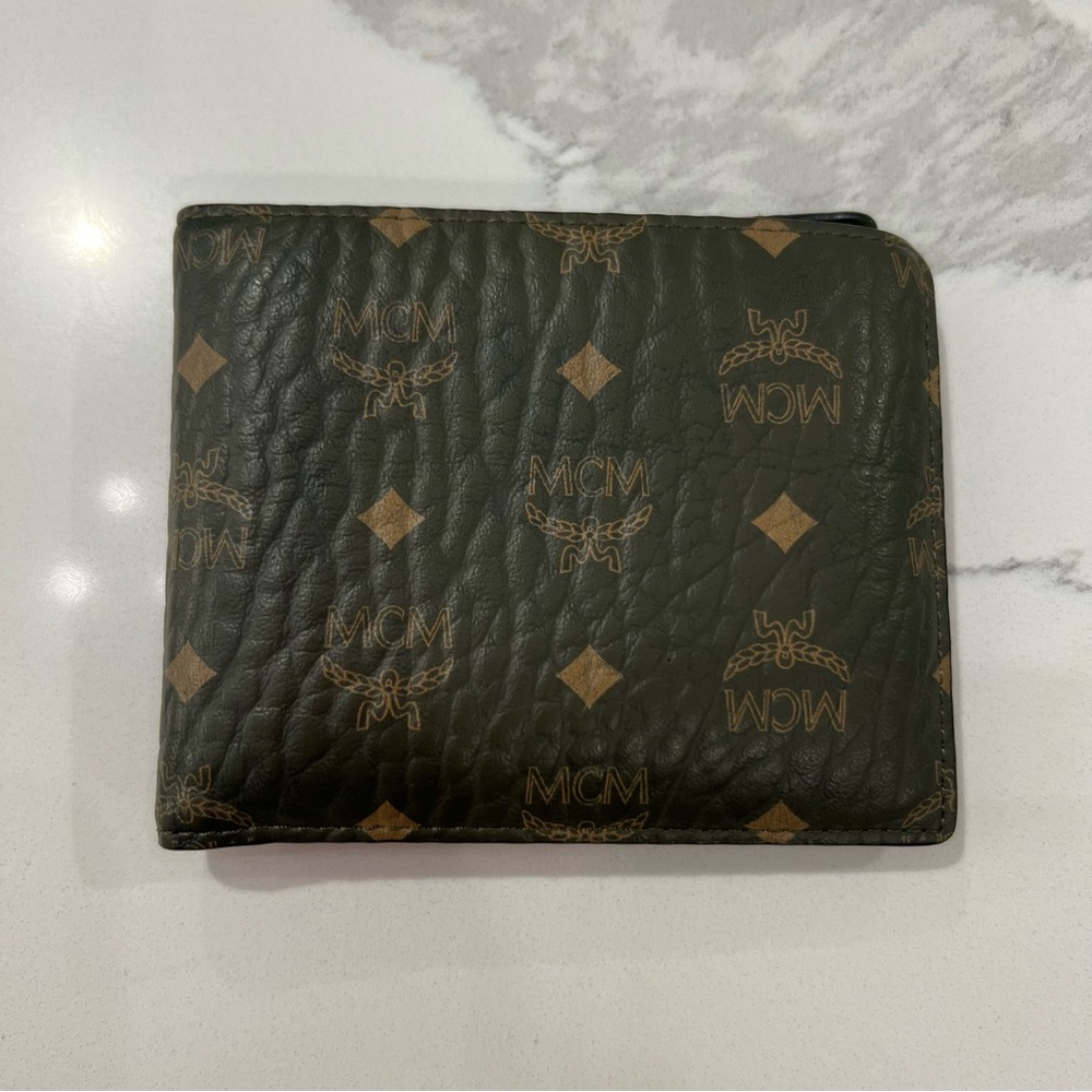 Olive MCM bifold wallet in visetos original
